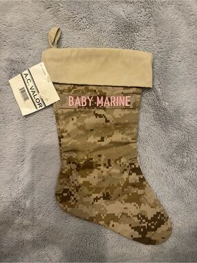Baby Marine USMC Digital Camo Christmas Stocking with Pink Embroidery NWT